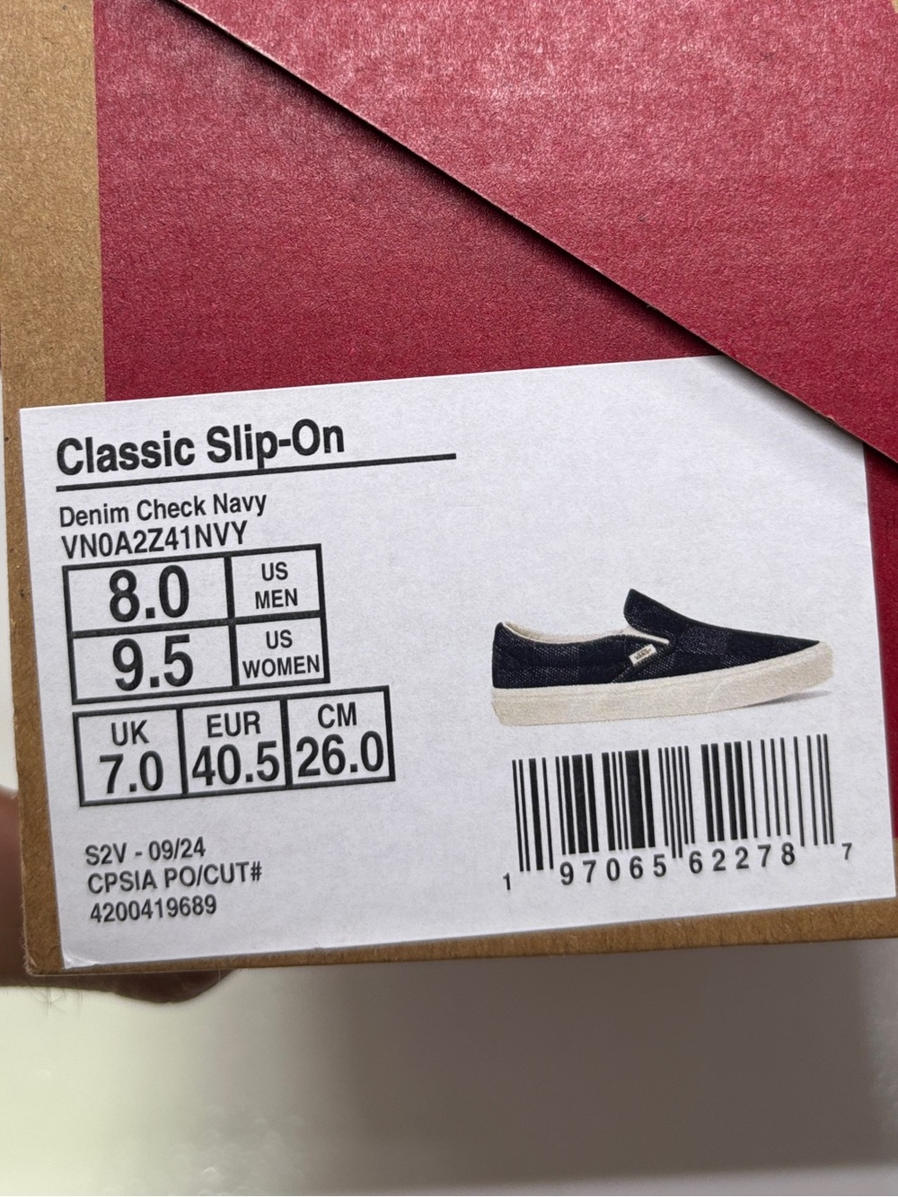 Vans Classic Slip-On Checkerboard Denim Blue Sneakers Men's 8 Women's 9.5 EU 40. - Picture 4 of 10